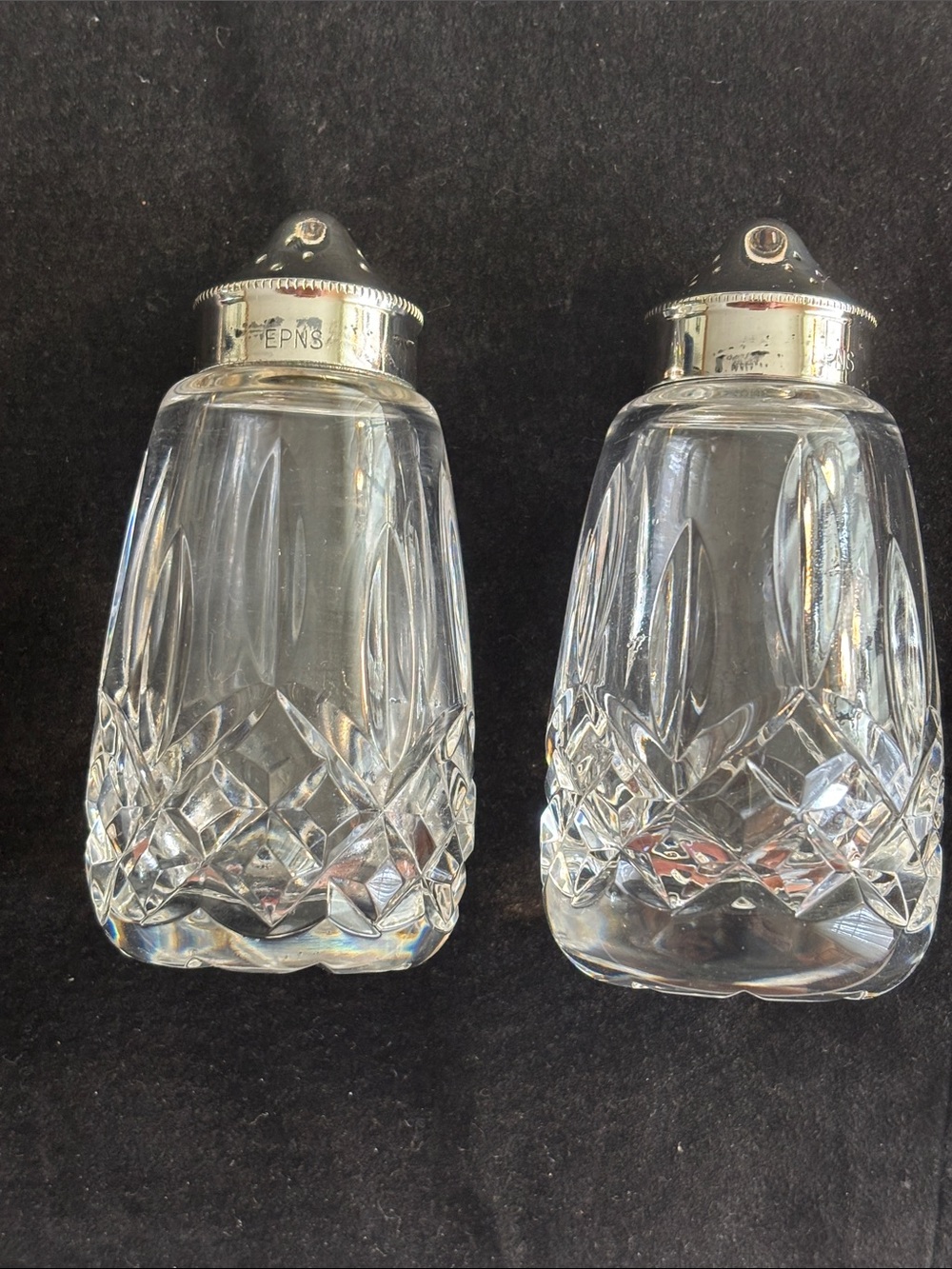 Waterford Lismore Crystal Salt and Pepper Shakers EPNS Signed
